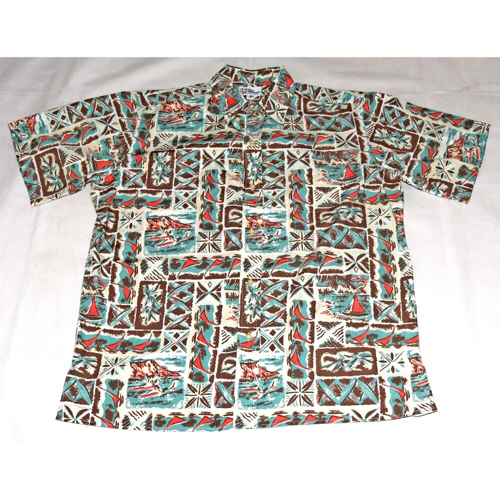 Reyn Spooner Men's Short Sleeve Button Down Hawaiian Tapa Aloha Shirt Size Large